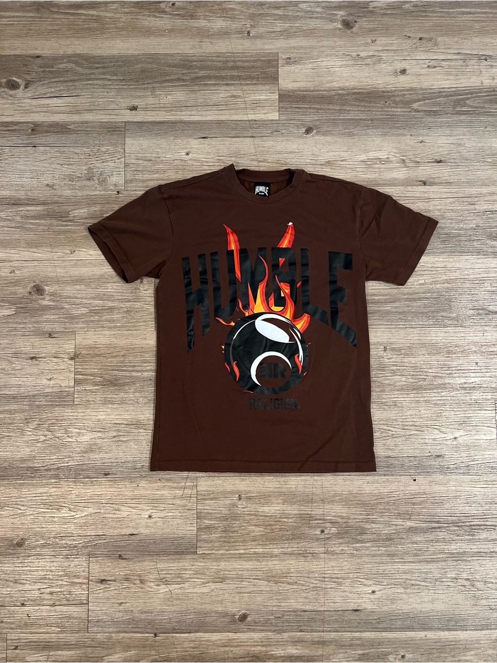 Humble Religion Streetwear Tshirt Brown Flame Logo Size Small
